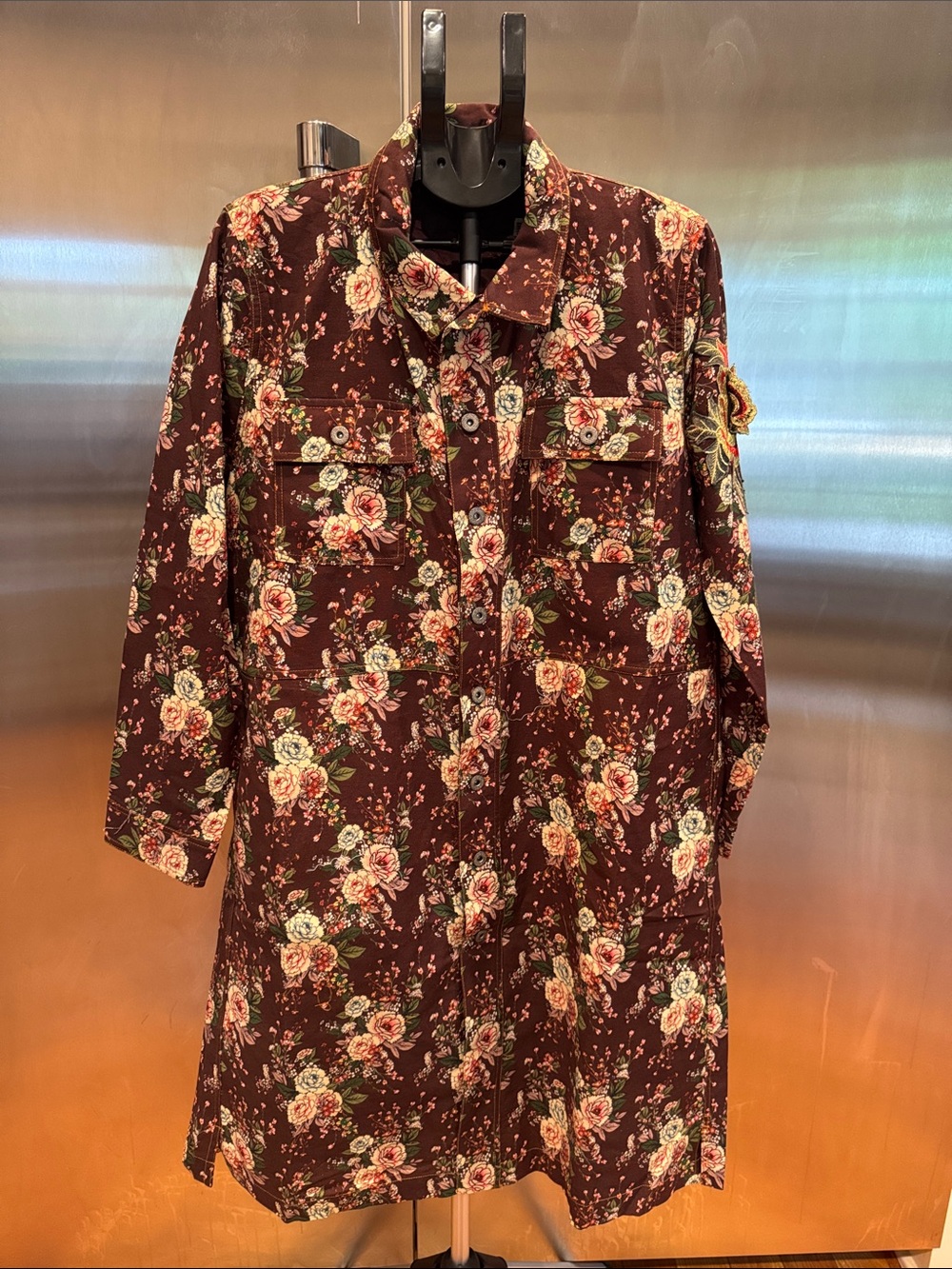 Aratta Silent Journey Floral Burgundy Long Trench Coat - Picture 6 of 13